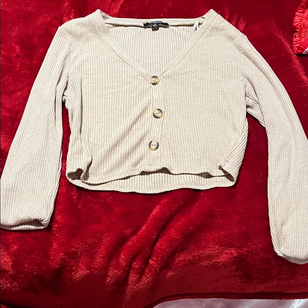 Ambiance Beige Ribbed Knit Top